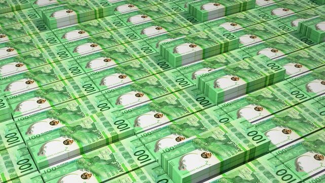 Stacks of Aruba 100 Florin Banknotes with Slow Camera Movement, Realistic Currency Animation, Stock Video