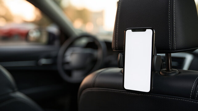 Smartphone Mockup Mounted on Car Seat Headrest