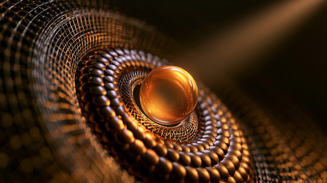 Glowing Golden Sphere in Futuristic Abstract Metallic Structure