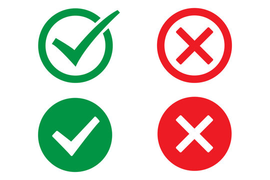 green check mark and red cross mark icons on transparent background for status indication.