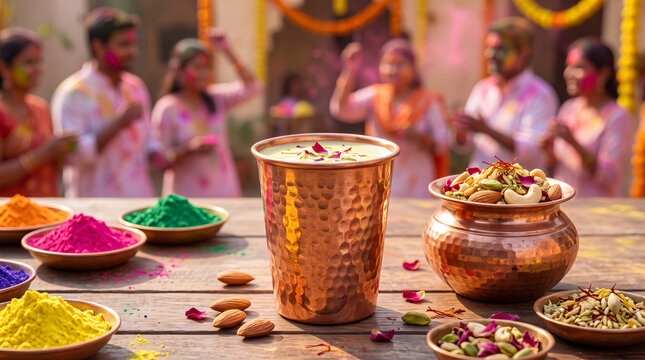 Colorful Indian Holi Bhang Thandai and Spices