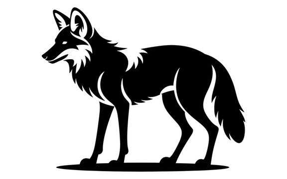 Stylized black silhouette illustration of a coyote or wolf standing with wildlife silhouette predator illustration isolated creature standing woodland minimalist carnivore