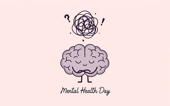 Cute pixel art illustration of a meditating brain with a messy tangled mind for mental health day