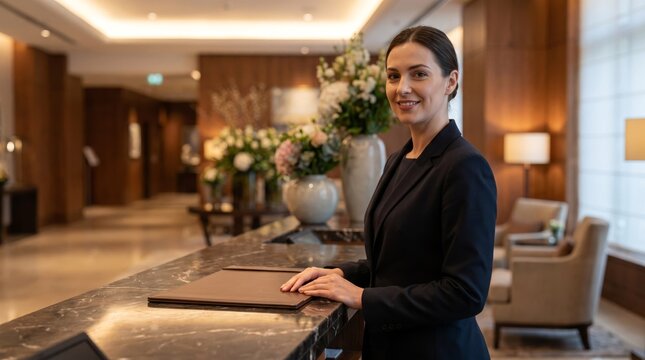Luxury Hotel Receptionist Providing Check-In Service
