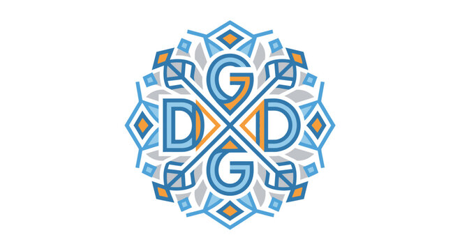 Abstract circular monogram logo design with letters G and D in geometric style.