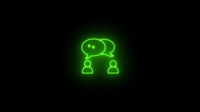 Neon glowing communication icon two people conversation speech bubbles discussion video animation. Neon Two people talk icon motion animation. lighting two people in discussion a chat bubble animation