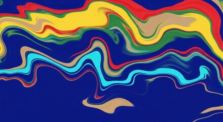 Obraz premium Vibrant Abstract Fluid Marble Background with Colorful Wavy Liquid Texture and Deep Blue Base for Creative Design Projects