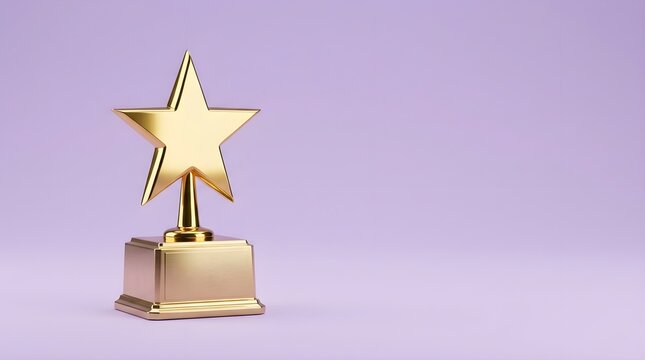 A gleaming golden star trophy stands proudly on a soft pastel purple backdrop symbolizing achievement success and recognition for truly outstanding performance