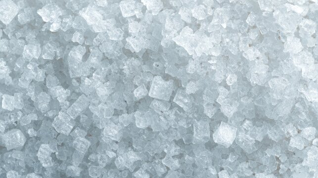 Macro close-up shot of white sea salt crystals texture background