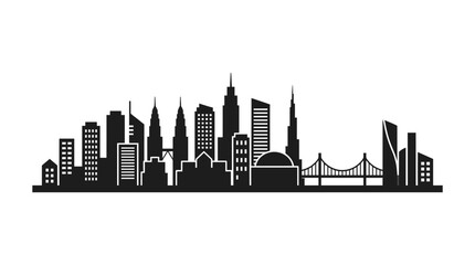Fototapeta premium Black silhouette of a modern cityscape with bridge.