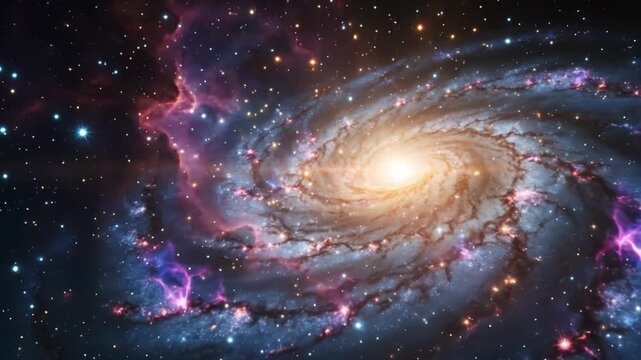 Spectacular spaceflight approaching a beautiful spiral galaxy
