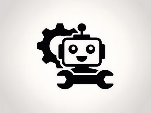 Black smiling robot holding repair tools high resolution picture