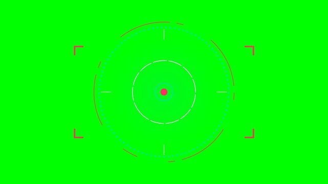 Digital aiming reticle with circular hud elements on a green background