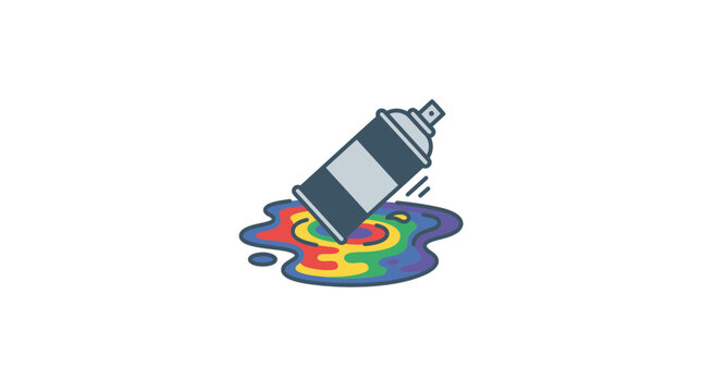 Colorful spray paint can icon with a rainbow puddle on the floor.