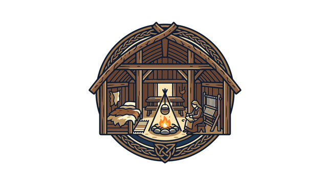 Cozy Viking Longhouse Interior Illustration.