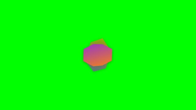 Vibrant hexagonal shape shifting through gradient colors on green background