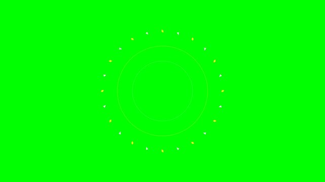 Minimalist circular graphic pattern on a bright green chroma key background