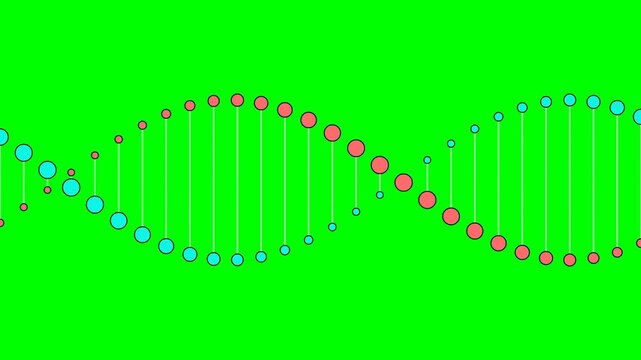 A detailed illustration of a double helix dna strand on a bright green background