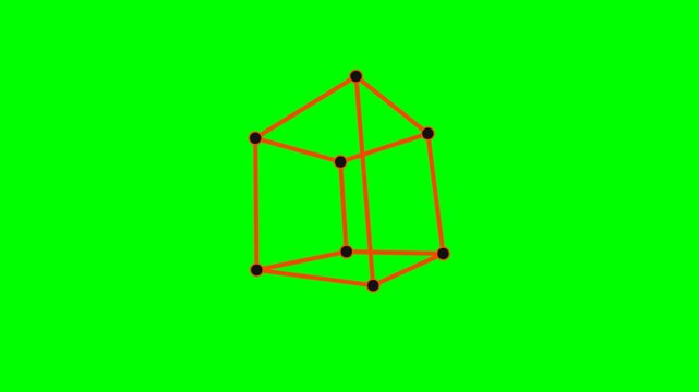 A geometric wireframe structure rendered against a solid green background
