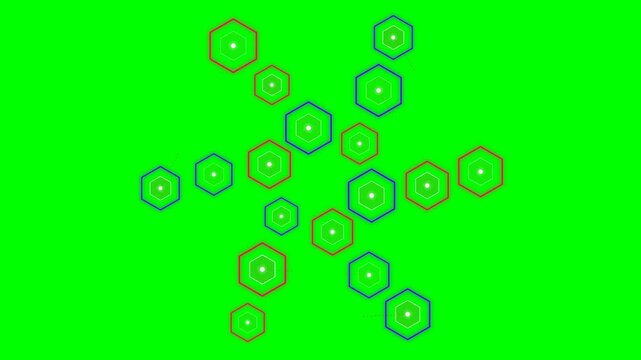 A vibrant kaleidoscope pattern of colorful geometric shapes on green background