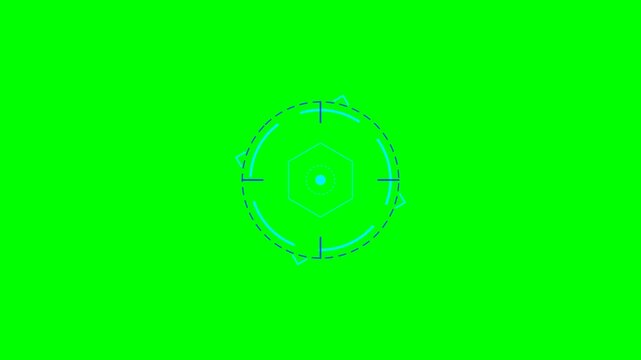 Digital circular targeting reticle with central hexagon on green screen