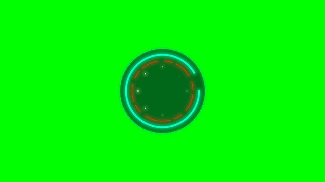 Abstract digital loading circle indicator on a solid bright green background