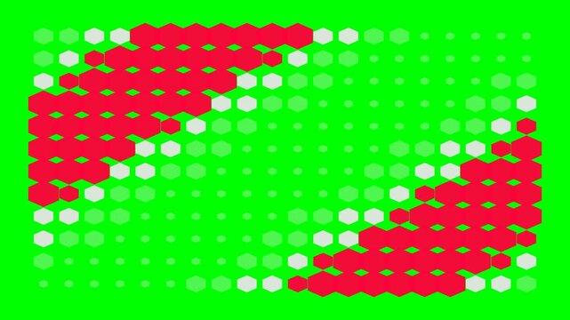 Abstract geometric pattern of red and white hexagons on a green background