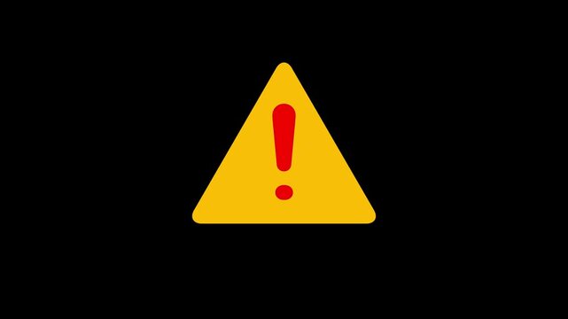 warning sign with exclamation mark on a black background, conveying caution and alert. Danger road warning sign. 4k video.