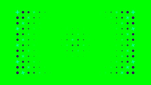 Abstract digital pattern with circular and cross shapes on green background
