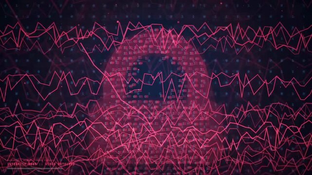 Digital padlock icon with binary code and data wave patterns for cybersecurity and data protection