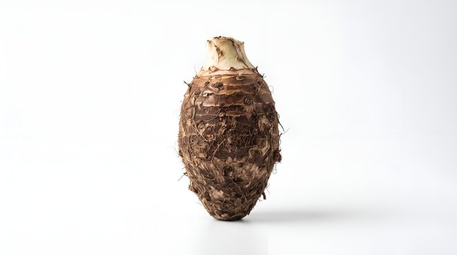 Fresh whole taro root isolated on a white background.