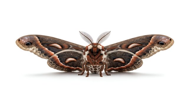 A majestic Cecropia moth isolated on a white background.