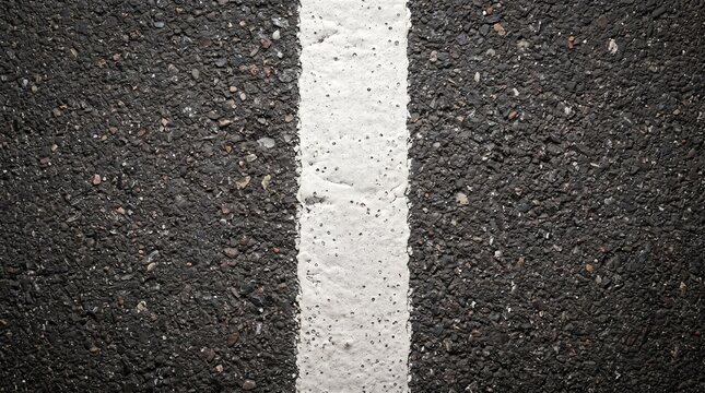Detailed view of rough asphalt pavement with a bold white dividing line