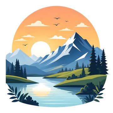 mountain landscape with lake and mountains