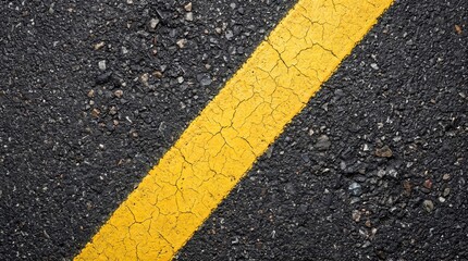 Fototapeta premium Textured black asphalt road surface with a cracked yellow diagonal line