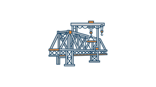 Illustration of a metal truss bridge construction site with a crane.