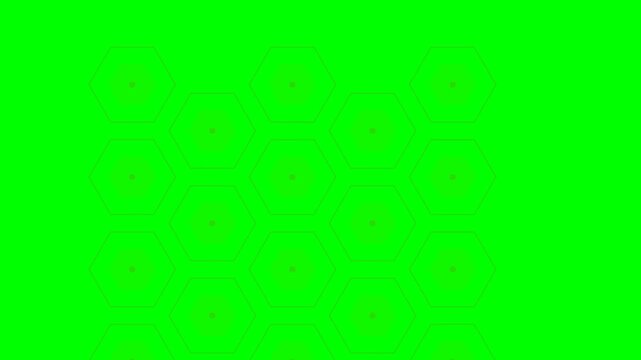 Abstract digital graphic featuring a repeating hexagonal pattern on green