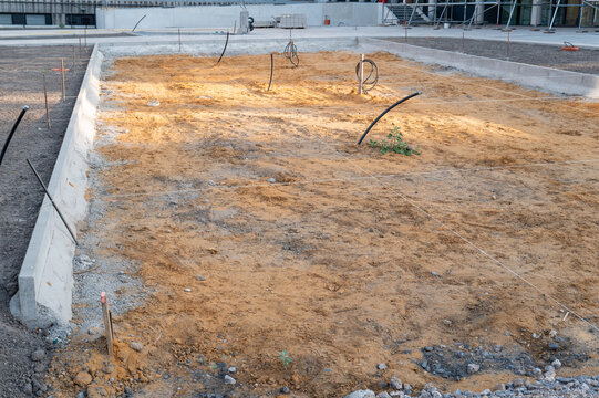 Construction site preparing groundwork for urban development project