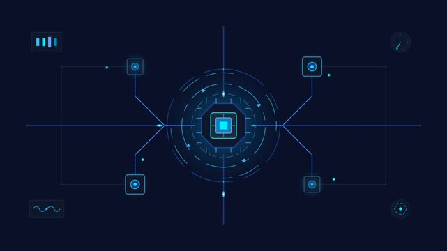 Futuristic HUD interface with glowing blue tech elements and circular target