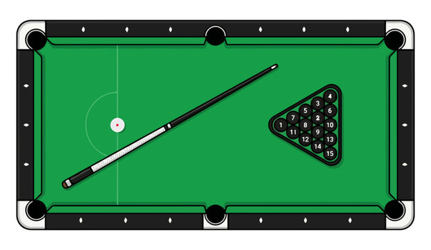 Green pool table with cue ball and numbered ball in style