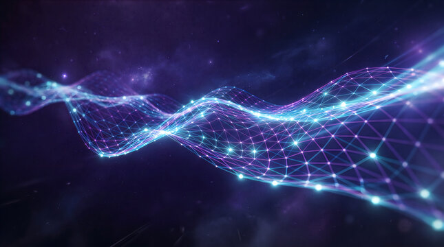 Abstract glowing network mesh waveform in deep space with technology abstract connectivity particles futuristic