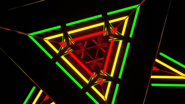 Multicolor Neon Triangular Mirror Tunnel Background VJ Loop in 4K