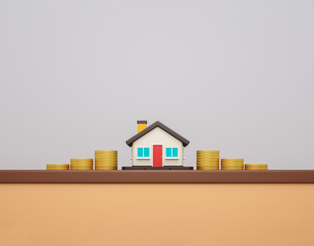 Home Loan and Property Finance Concept with House, Coins and Dollar Symbol