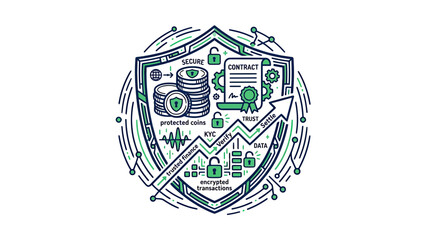 Obraz premium Secure digital finance shield with contract and coins