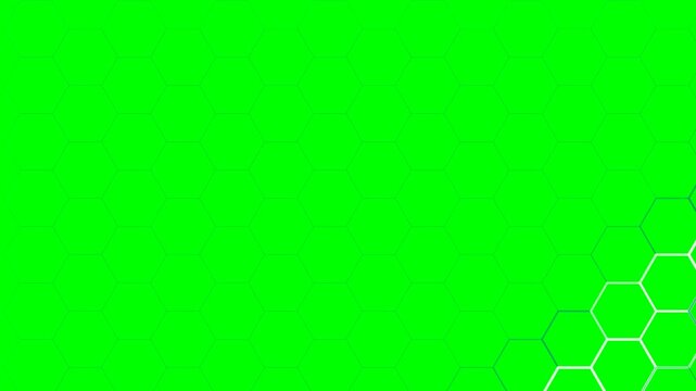 Abstract geometric pattern with white glowing hexagons on a green background