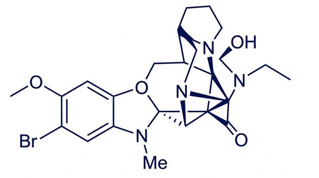 3D molecular structure of brominated pharmaceutical compound for drug development research