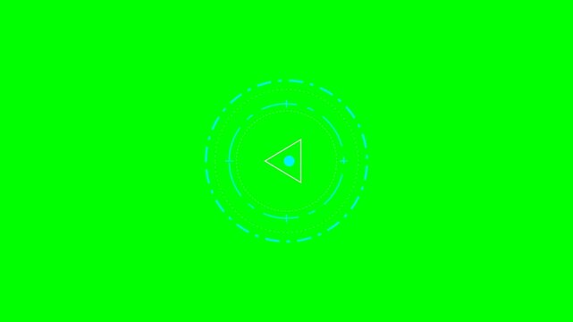 Digital circular interface element with a central triangle on green screen