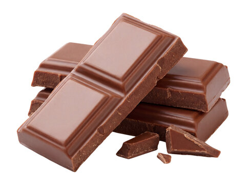 Milk chocolate bars with broken pieces on transparent background