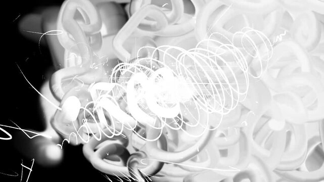 3D parallax with white drawing strokes on a black screen. A flight through creativity and imagination in 4K. Stock video for the screensaver on the Art channel and creative blog.