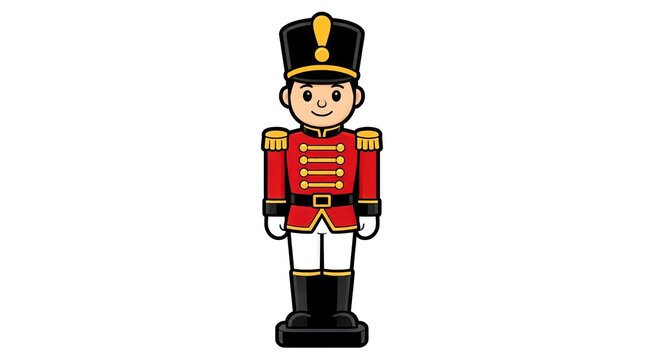 Charming Cartoon Nutcracker Soldier with Red Uniform and Black Hat, Isolated Vector Illustration